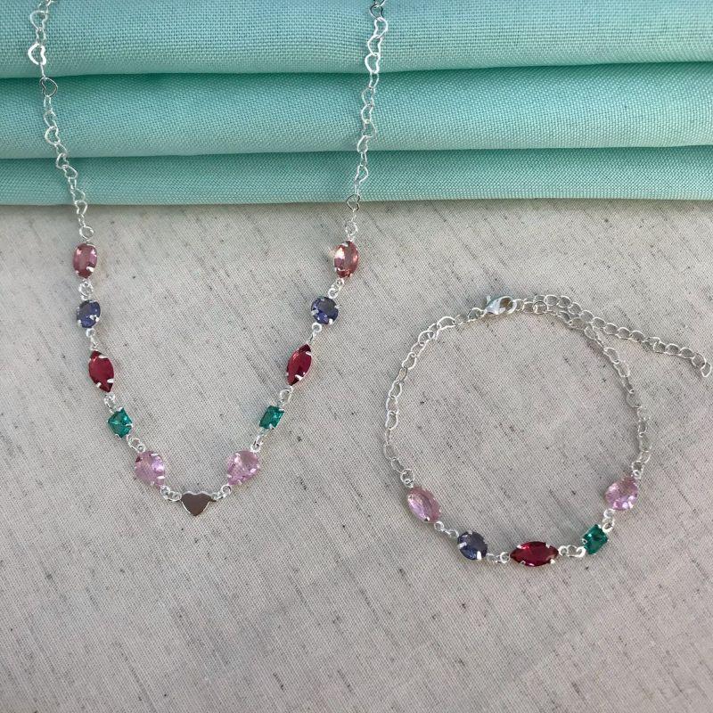 CHOKER TIFFANY COLORIDA BANHADO A PRATA