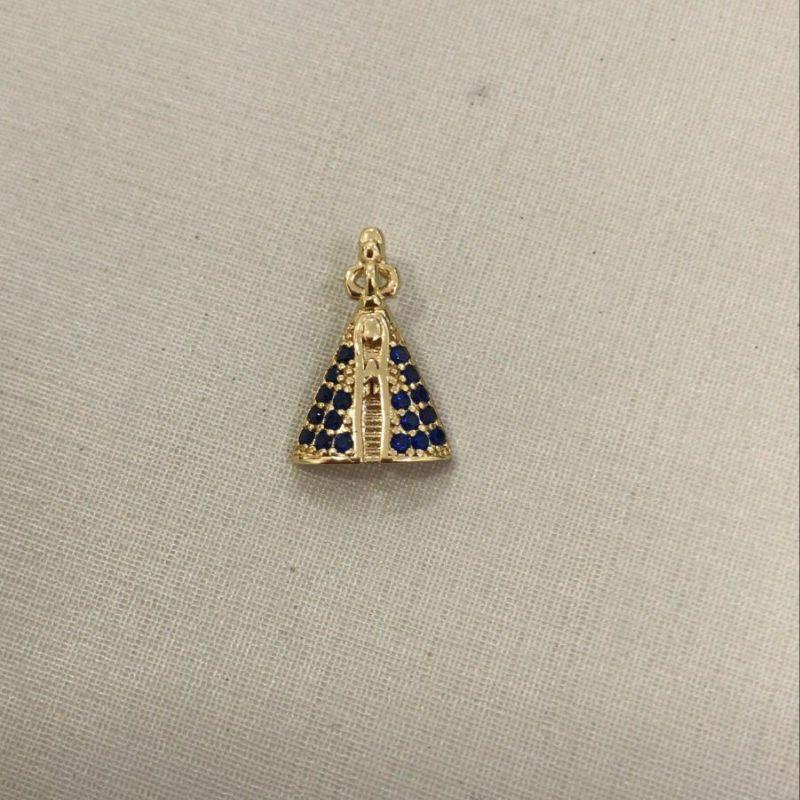 PINGENTE NOSSA SENHORA APARECIDA ZIRCÔNIA AZUL BANHADO A OURO
