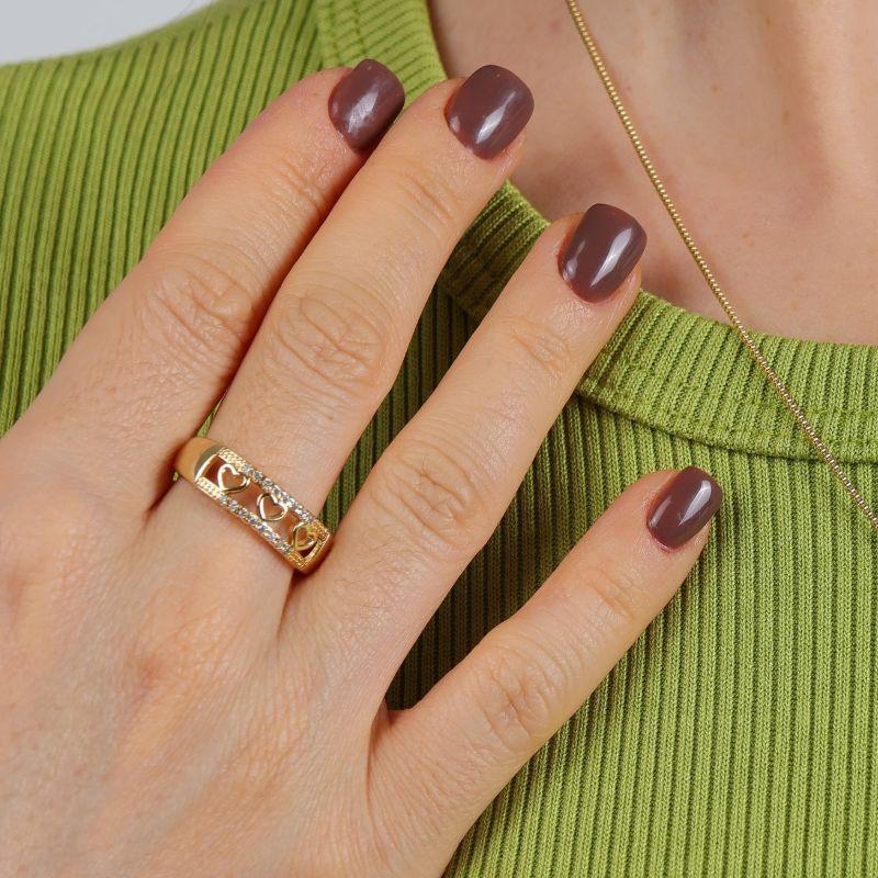 ANEL DUPLO CORAÇÃO ZIRCÔNIA BANHADO A OURO