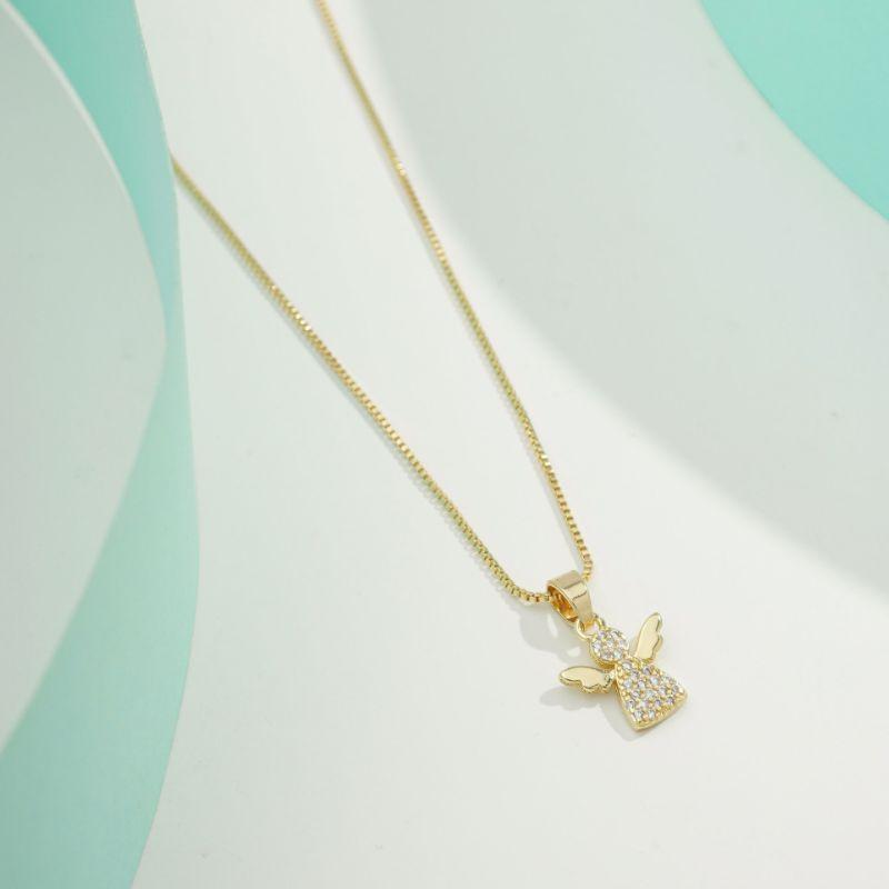 COLAR ANJO DA GUARDA EM ZIRCÔNIA BANHADO A OURO