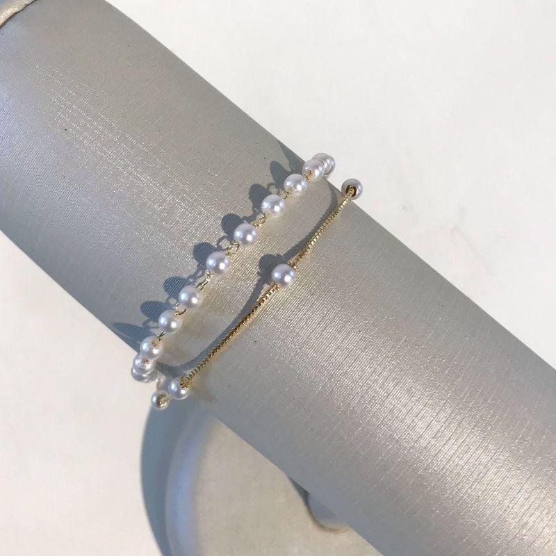 PULSEIRA DUPLA DE PEROLAS BANHADO A OURO