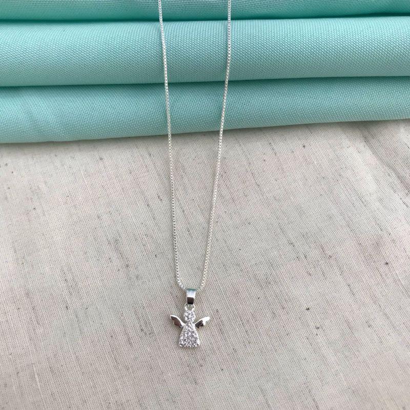 COLAR ANJO DA GUARDA EM ZIRCÔNIA BANHADO A PRATA