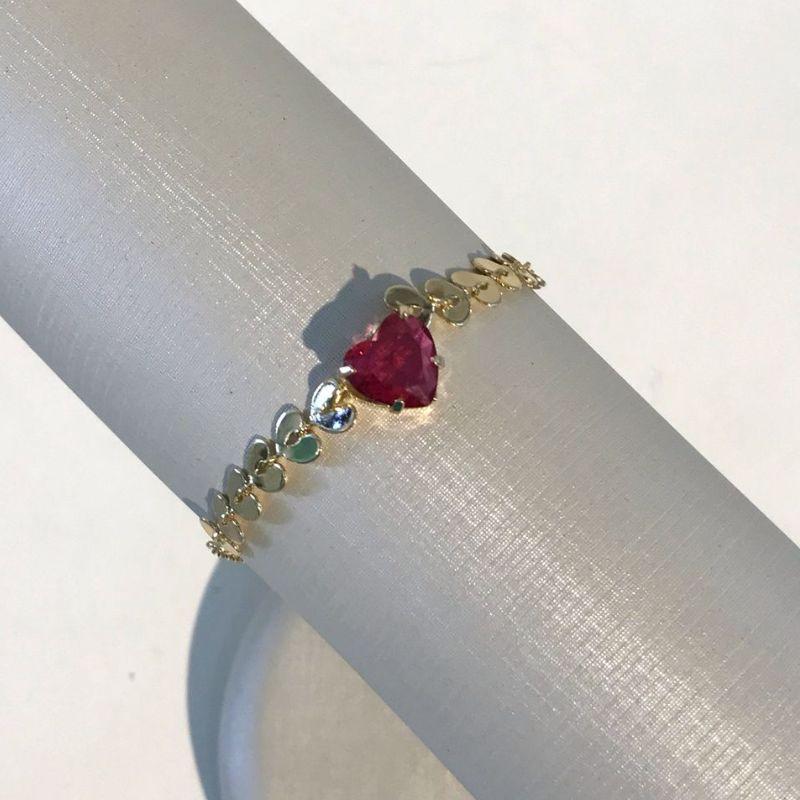 PULSEIRA CORAÇÃO ZIRCÔNIA PINK SPRING BANHADO A OURO