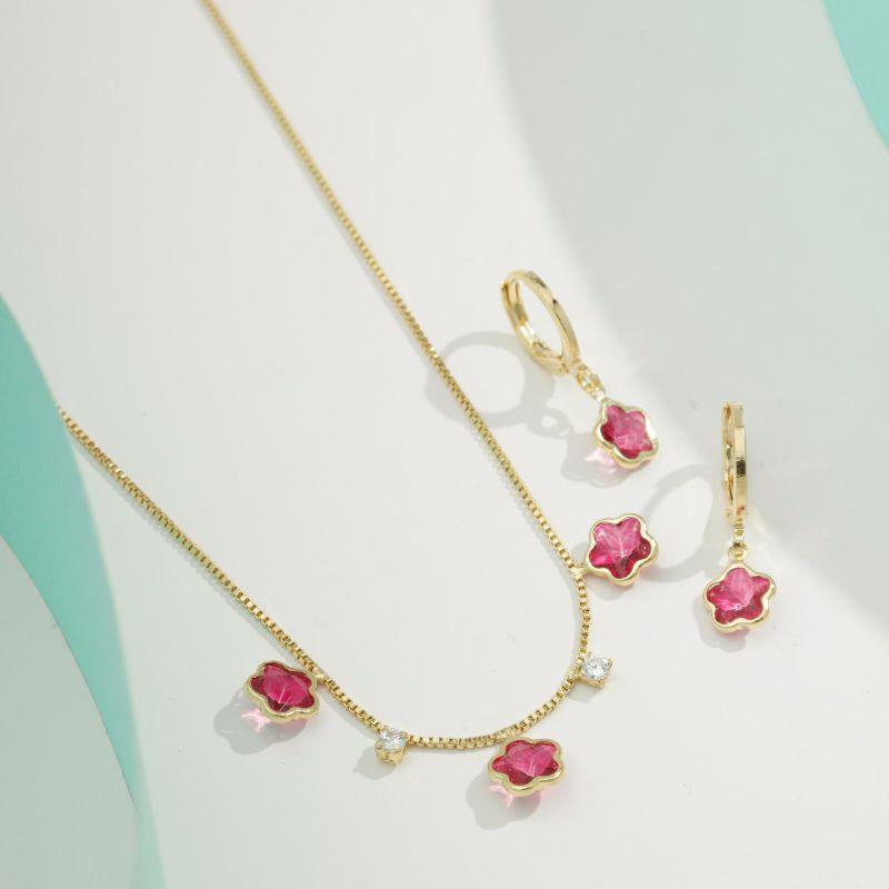 CONJUNTO TREVO RUBILITA BANHADO A OURO