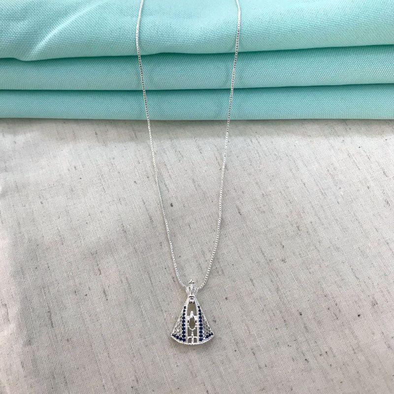 COLAR NOSSA SENHORA APARECIDA ZIRCÔNIA BANHADO A PRATA