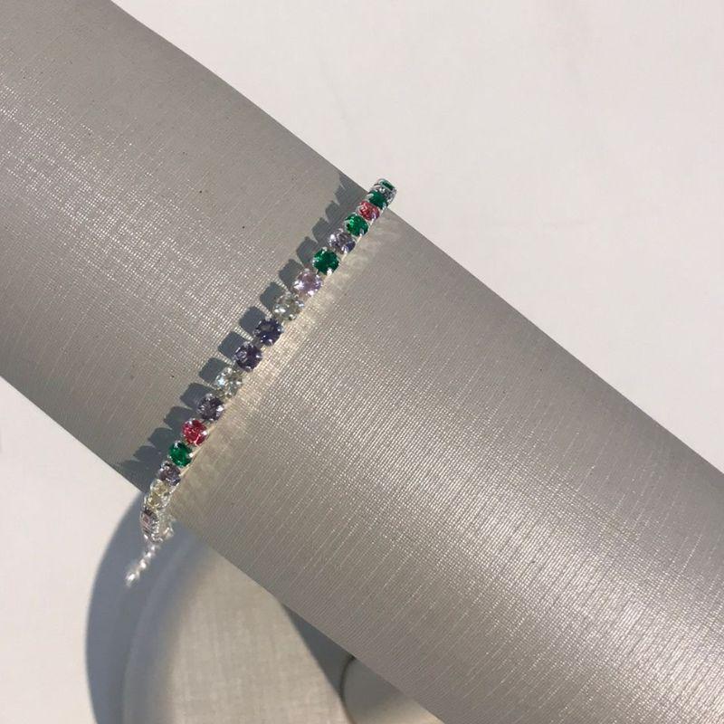 PULSEIRA RIVIERA COLORIDA BANHADO A PRATA