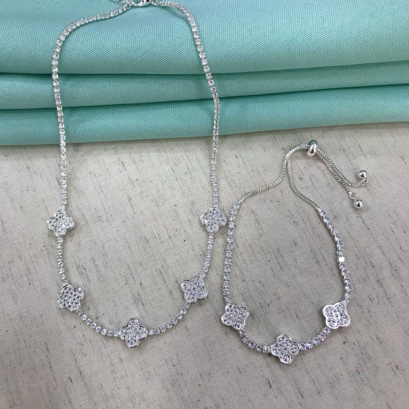 CHOKER TREVO RIVIERA EM ZIRCÔNIA BANHADO A PRATA