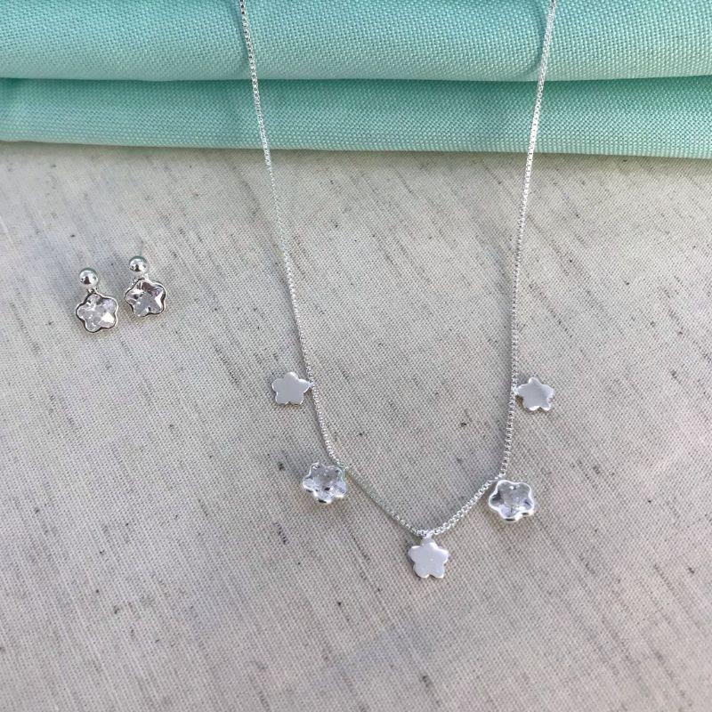 TREVO CRISTAL JEWELRY BANHADO A PRATA