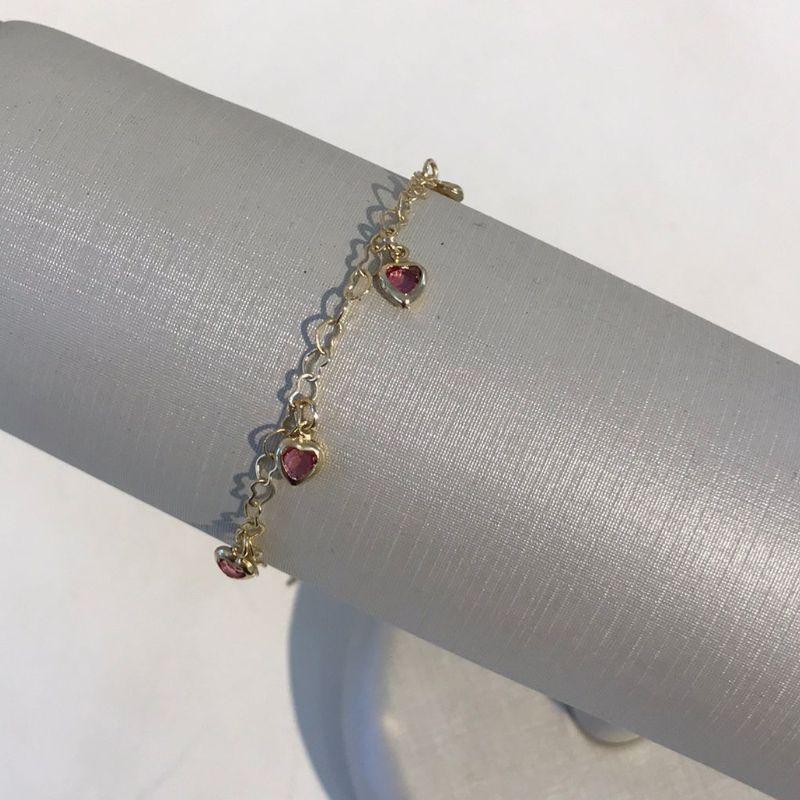 PULSEIRA CORAÇÕES PINK BANHADO A OURO