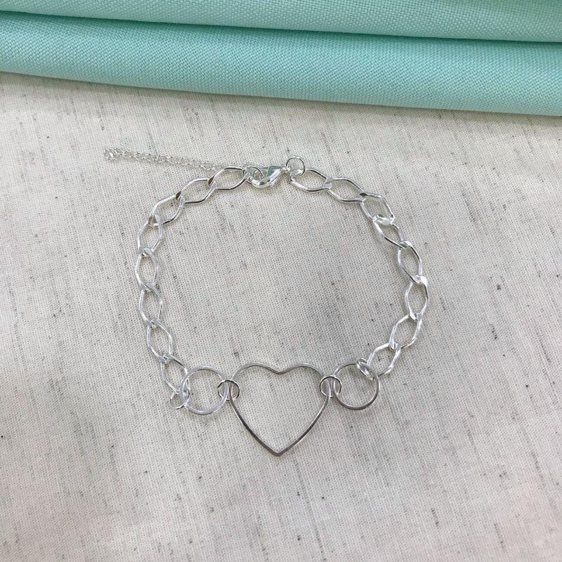 PULSEIRA ELOS CORAÇÃO VAZADO BANHADO A PRATA
