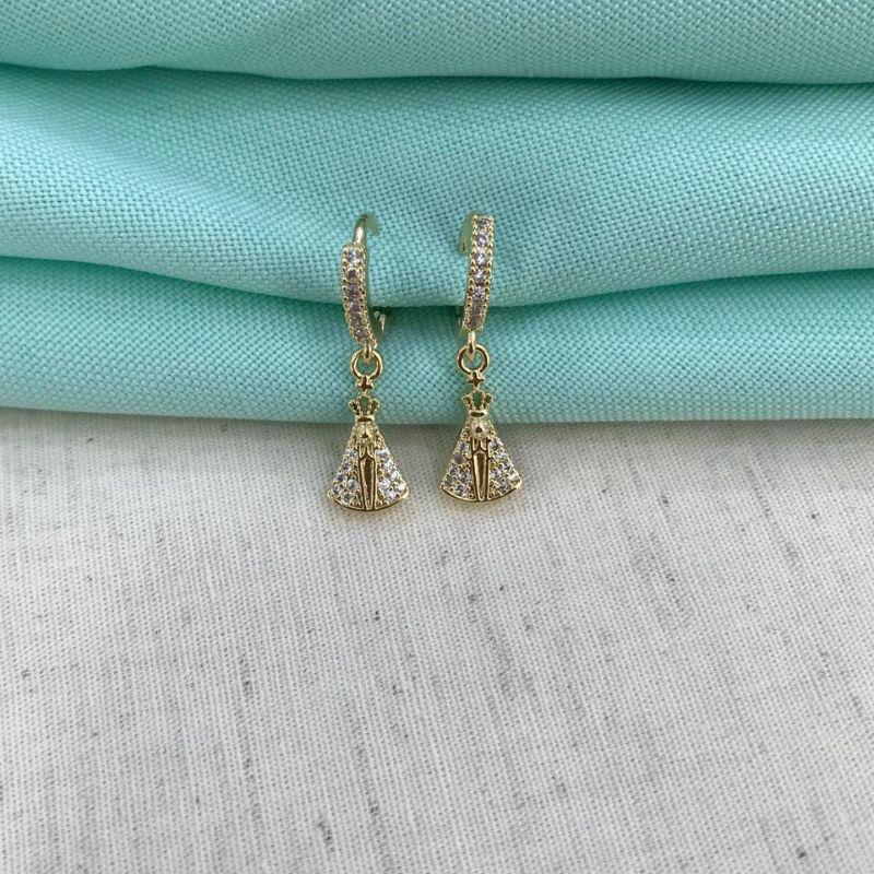 ARGOLA NOSSA SENHORA APARECIDA ZIRCÔNIA BANHADO A OURO