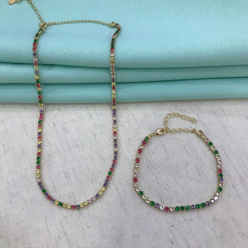 PULSEIRA RIVIERA COLORIDA BANHADO A OURO