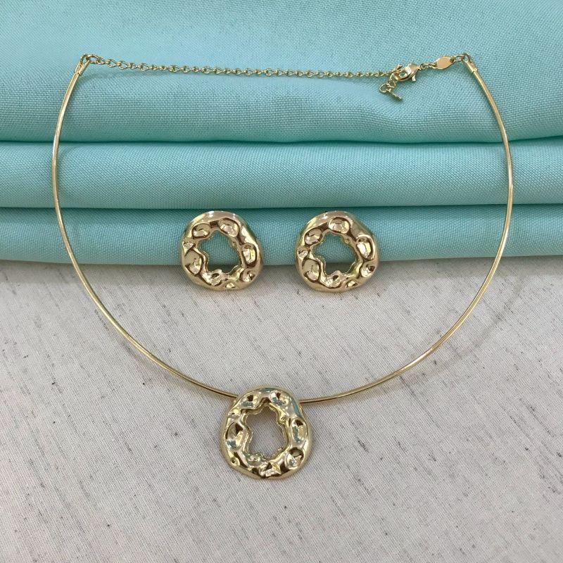 PINGENTE REDONDO ORGÂNICO PISA BANHADO A OURO