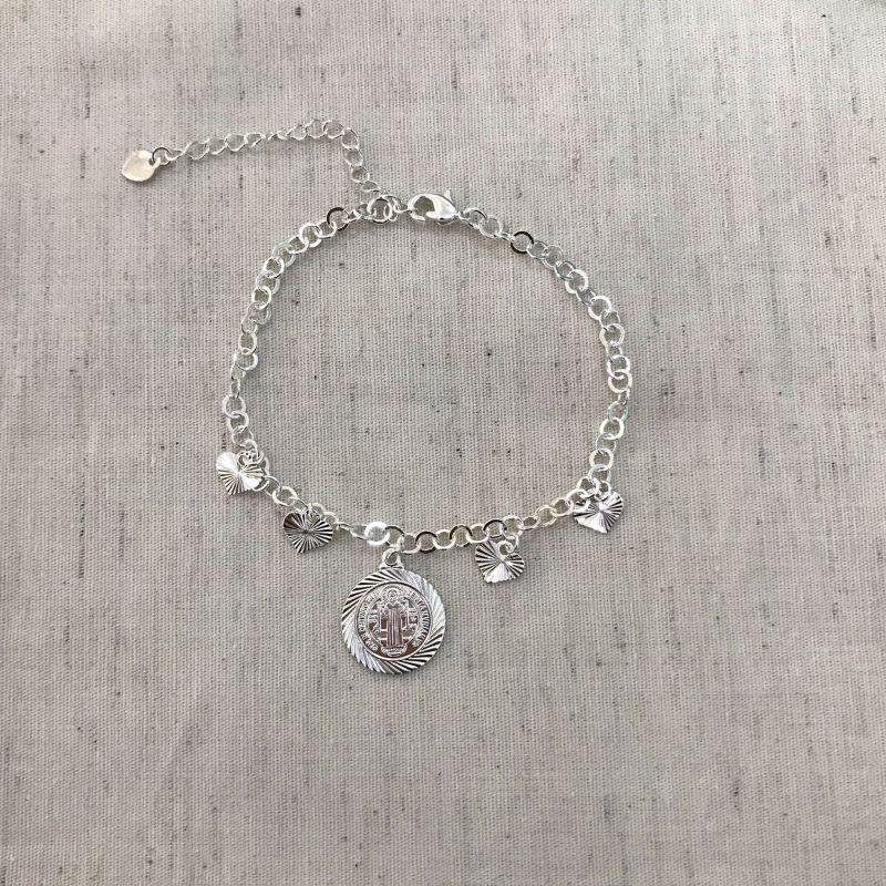 PULSEIRA SÃO BENTO MINI CORAÇÃO BANHADO A PRATA