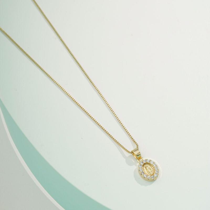 COLAR NOSSA SRA DAS GRAÇAS EM ZIRCÔNIA BANHADO A OURO