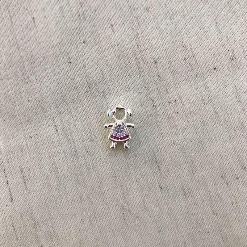 PINGENTE MENINA ZIRCÔNIA COLORIDA BANHADO A PRATA