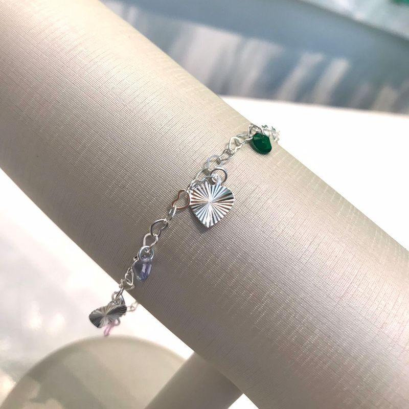 PULSEIRA CORAÇÃO DIAMANTADO TIFFANY COLORIDA BANHADO A PRATA