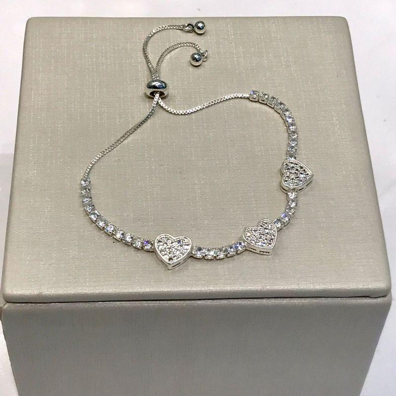 PULSEIRA CORAÇÃO RIVIERA EM ZIRCÔNIA REGULÁVEL BANHADO A PRATA