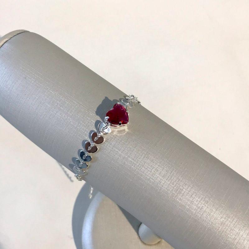 PULSEIRA CORAÇÃO ZIRCÔNIA PINK SPRING BANHADO A PRATA