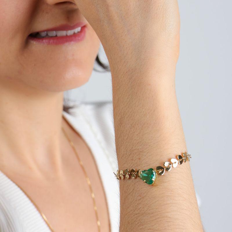 PULSEIRA CORAÇÃO ZIRCÔNIA VERDE SPRING BANHADO A OURO