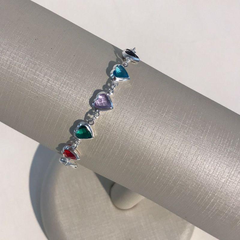 PULSEIRA CORAÇÕES COLORIDOS BANHADO A PRATA