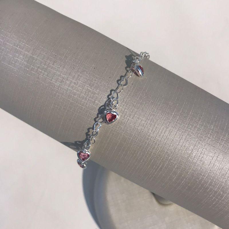 PULSEIRA CORAÇÕES PINK BANHADO A PRATA