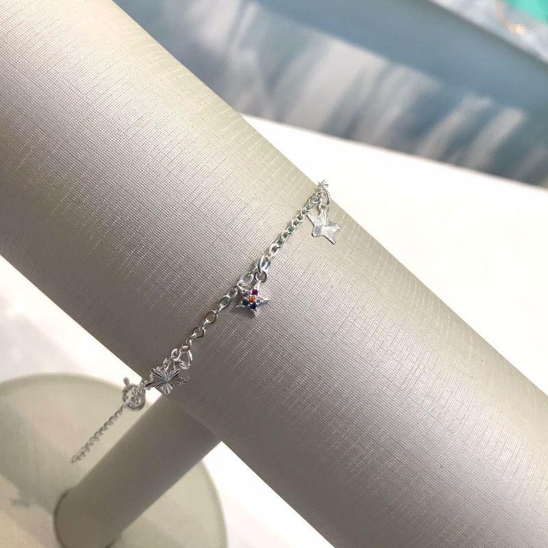 PULSEIRA ELO PORTUGUÊS ESTRELA ZIRC. COLORIDA BANHADO A PRATA