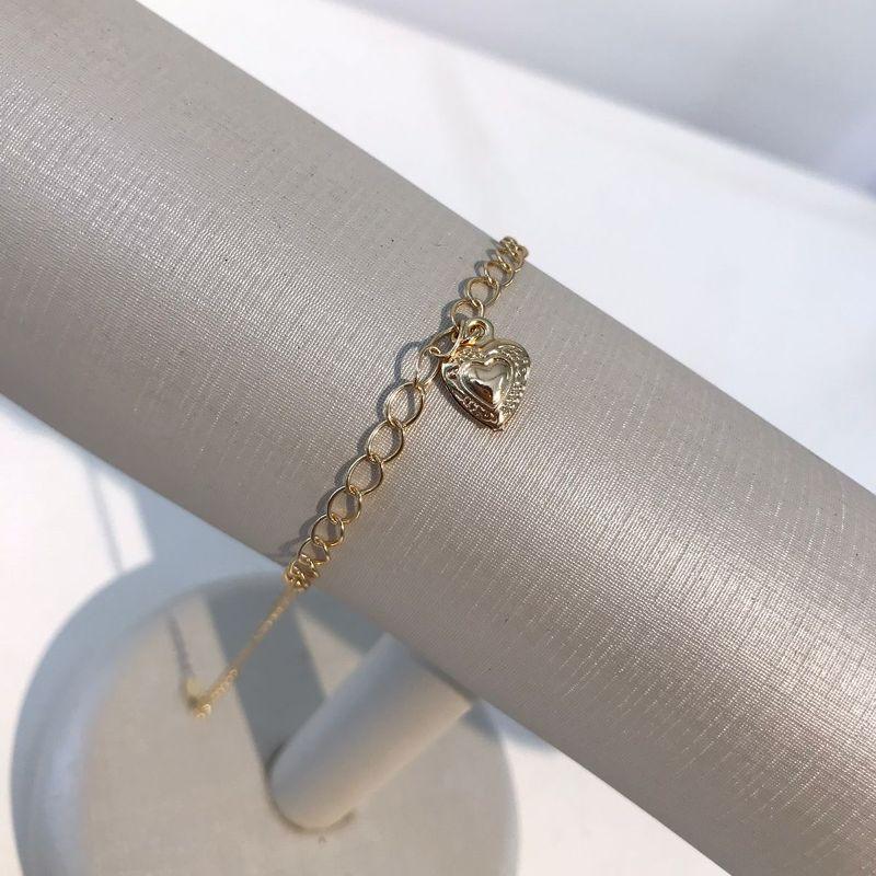 PULSEIRA ELOS PINGENTE CORAÇÃO BANHADO A OURO