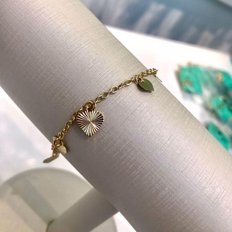 PULSEIRA PINGENTE CORAÇÃO DIAMANTADO BANHADO A OURO