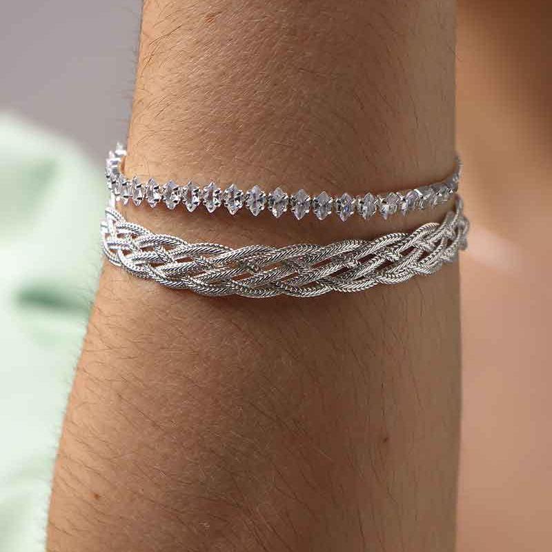 PULSEIRA RIVIERA NAVETE REGULÁVEL ZIRCÔNIA BANHADO A PRATA