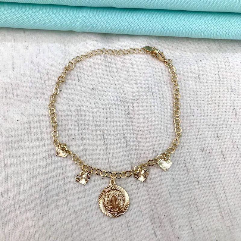 PULSEIRA SÃO BENTO MINI CORAÇÃO BANHADO A OURO