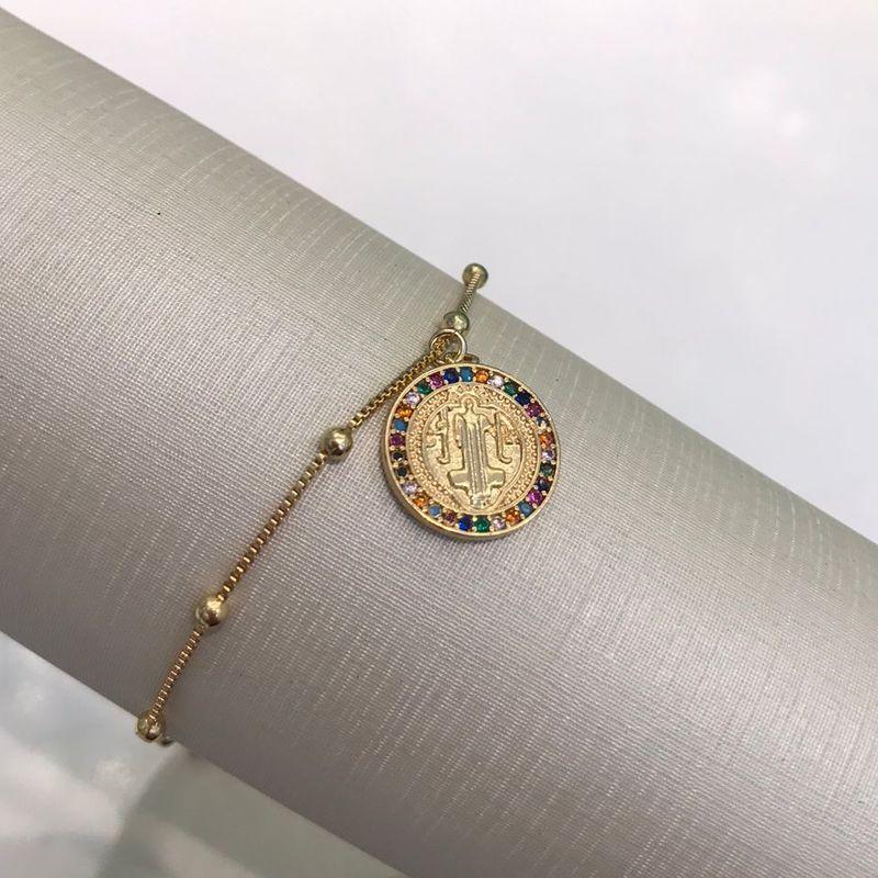 PULSEIRA SÃO BENTO ZIRCÔNIAS COLORIDAS BANHADO A OURO