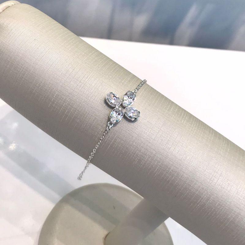 PULSEIRA TREVO ZIRCÔNIA GOLD BANHADO A PRATA