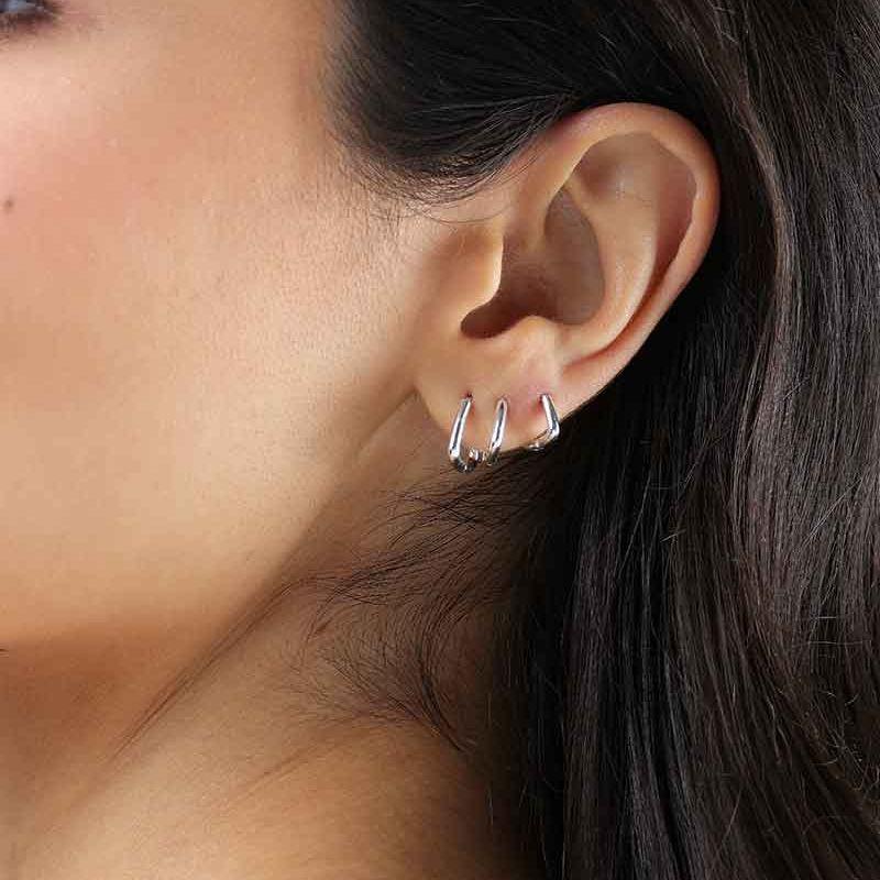 TRIO DE ARGOLA QUADRADA BANHADO A PRATA