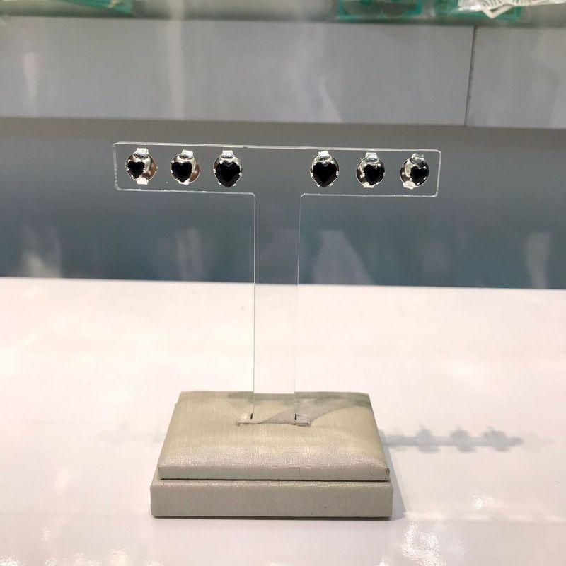 TRIO DE CORAÇÃO ZIRCÔNIA PRETA BANHADO A PRATA