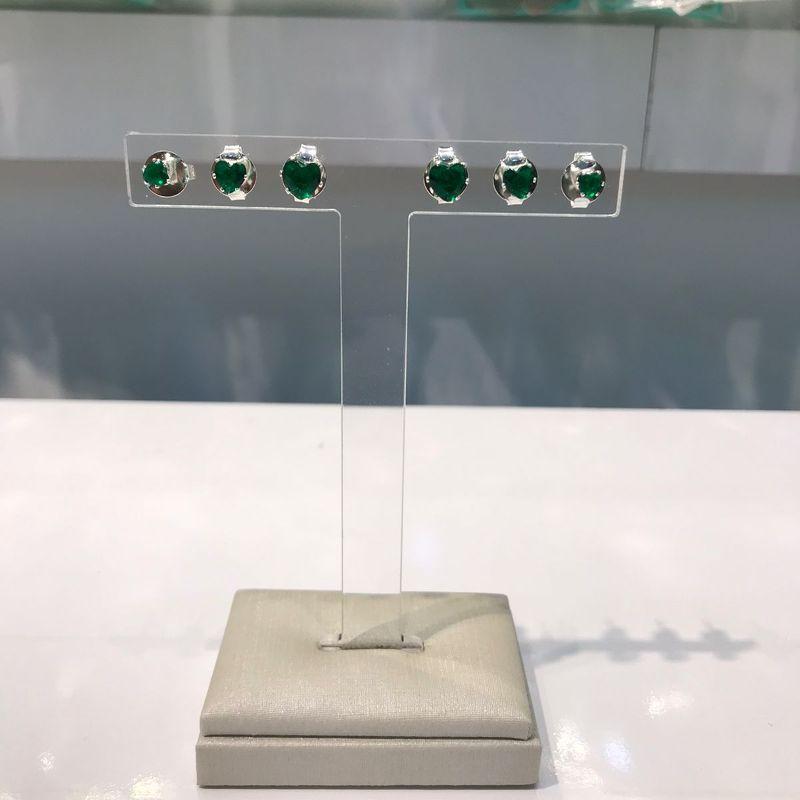 TRIO DE CORAÇÃO ZIRCÔNIA VERDE BANHADO A PRATA