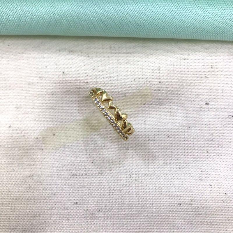 ANEL DUPLO MINI CORAÇÕES E ZIRCÔNIA BANHADO A OURO