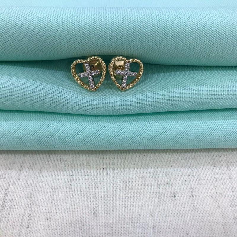 BRINCO CORAÇÃO FÉ ZIRCÔNIA BANHADO A OURO