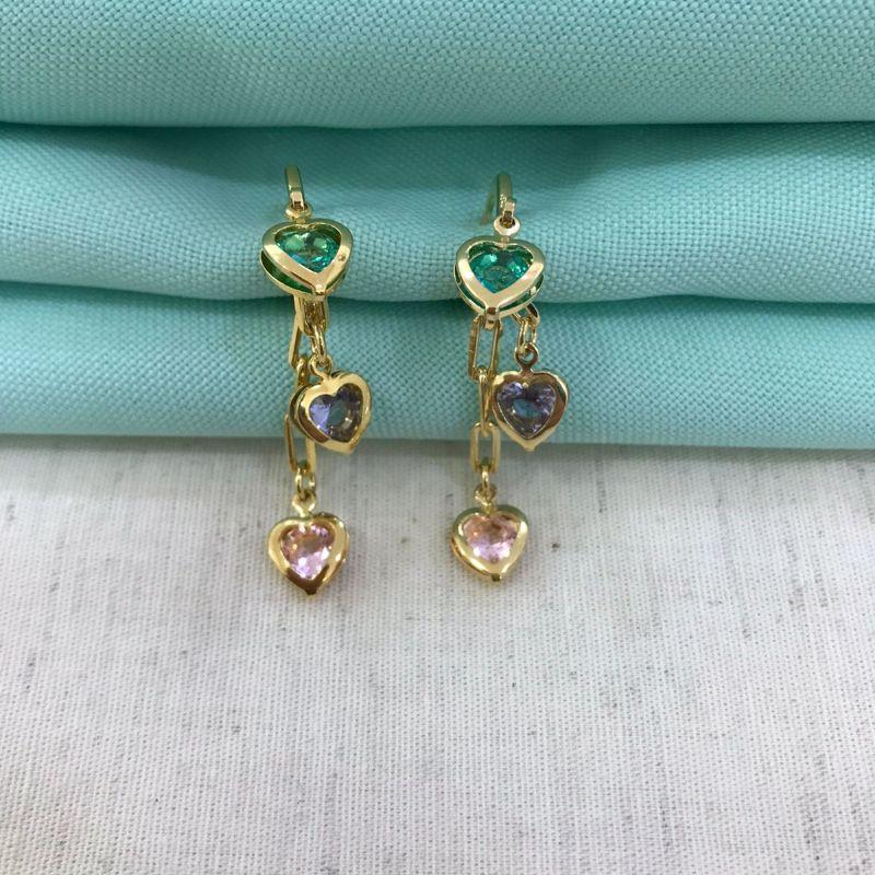 BRINCO CORRENTE CARTIER CANDY COLOR BANHADO A OURO