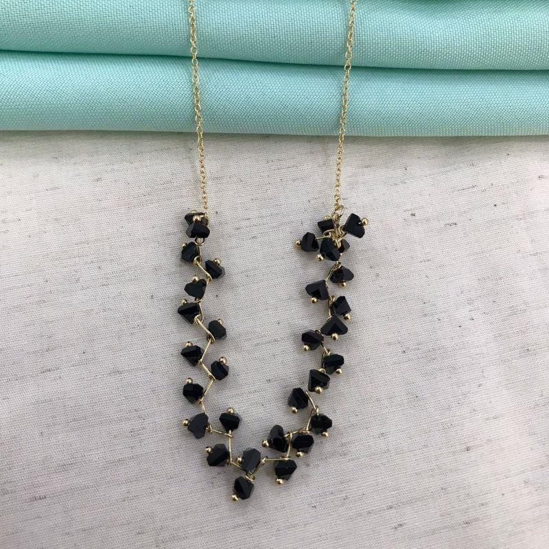 CHOKER CASCALHO NEGRO GLAMOUR BANHADO A OURO