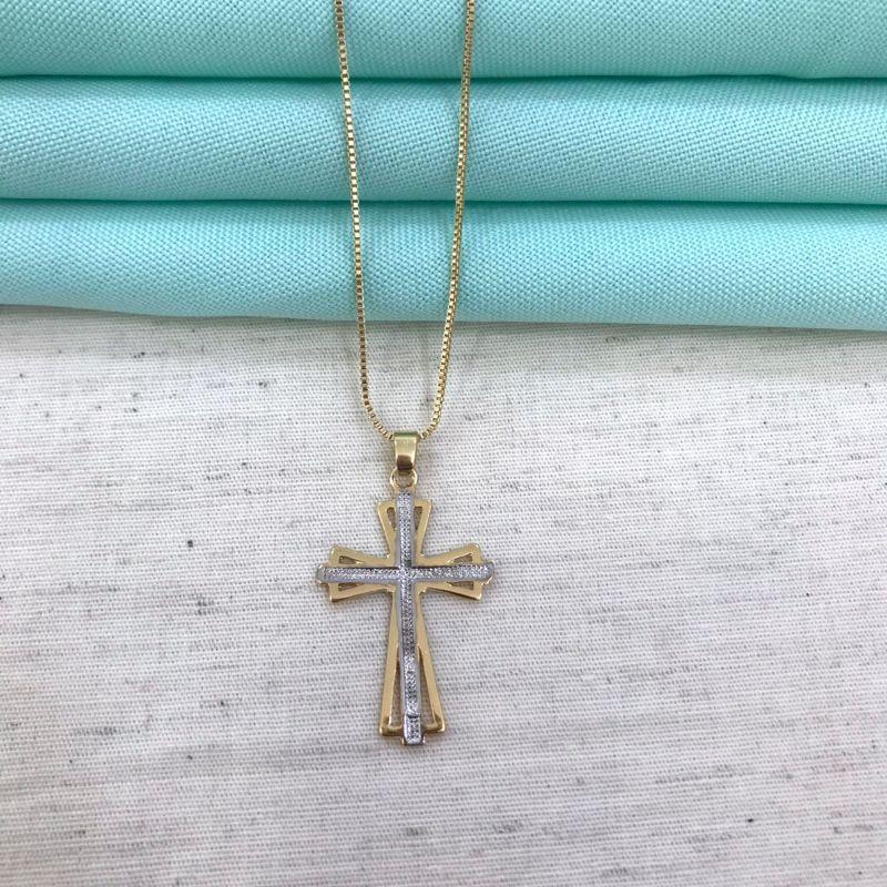 COLAR CRUZ DETALHE EM RÓDIO BANHADO A OURO