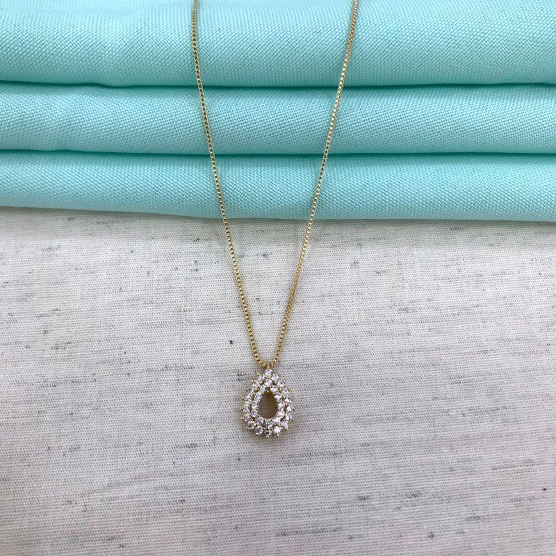 COLAR GOTA DUPLA EM ZIRCÔNIA BANHADO A OURO