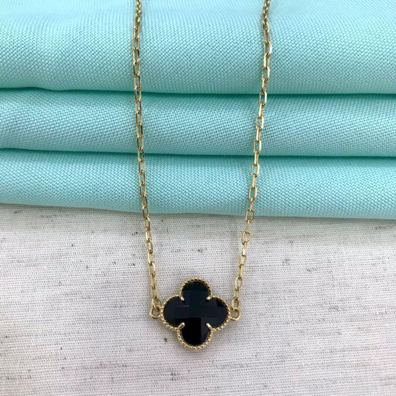 COLAR TREVO CRISTAL BANHADO A OURO