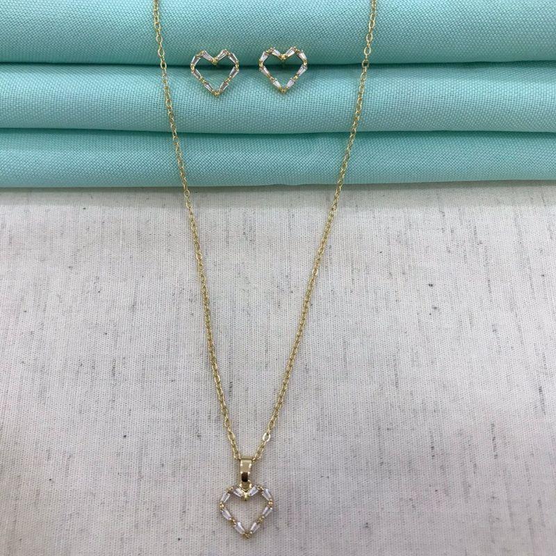 CONJUNTO CORAÇÃO PASSION ZIRCÔNIA BANHADO A OURO