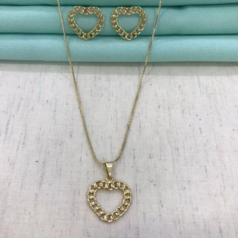 CONJUNTO ELOS DE CORAÇÃO BANHADO A OURO