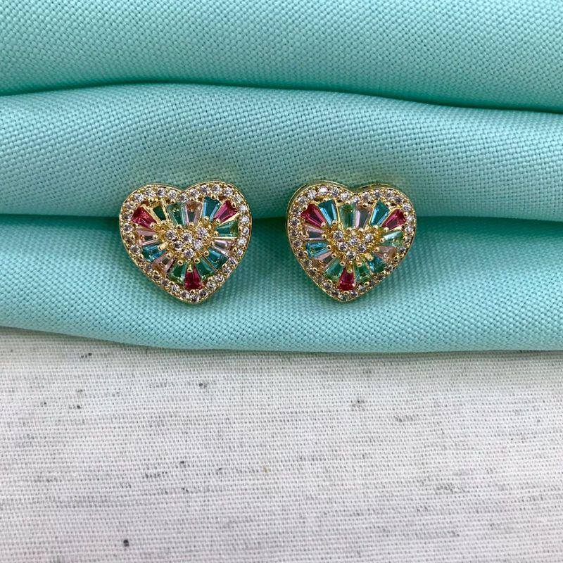 CORAÇÃO ZIRCÔNIA BAGUETE COLORIDABANHADO A OURO