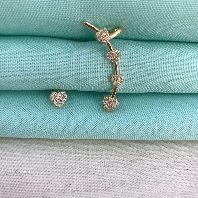 EARCUFF CORAÇÃO EM ZIRCÔNIA BANHADO A OURO