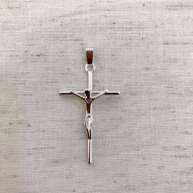 PINGENTE CRUZ JESUS BANHADO A PRATA