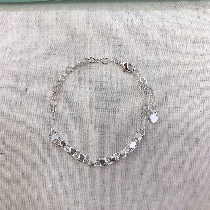 PULSEIRA DUPLA CORAÇÃO BANHADO A PRATA