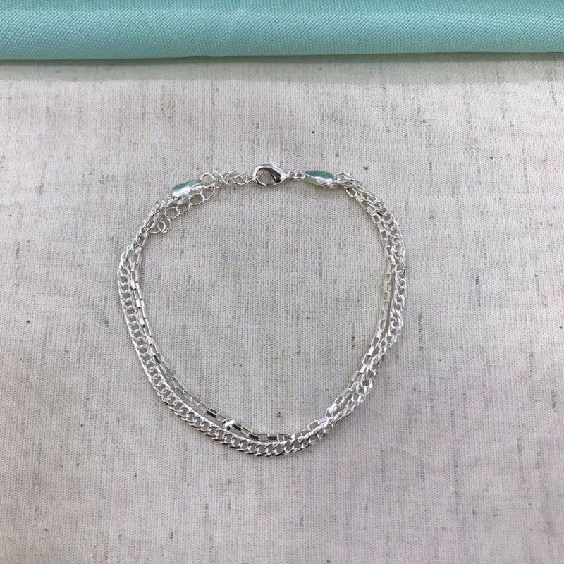 PULSEIRA DUPLA MALHA E CARTIER BANHADO A PRATA